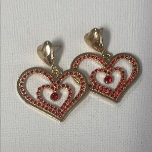 Gold and Red Heart Earrings
